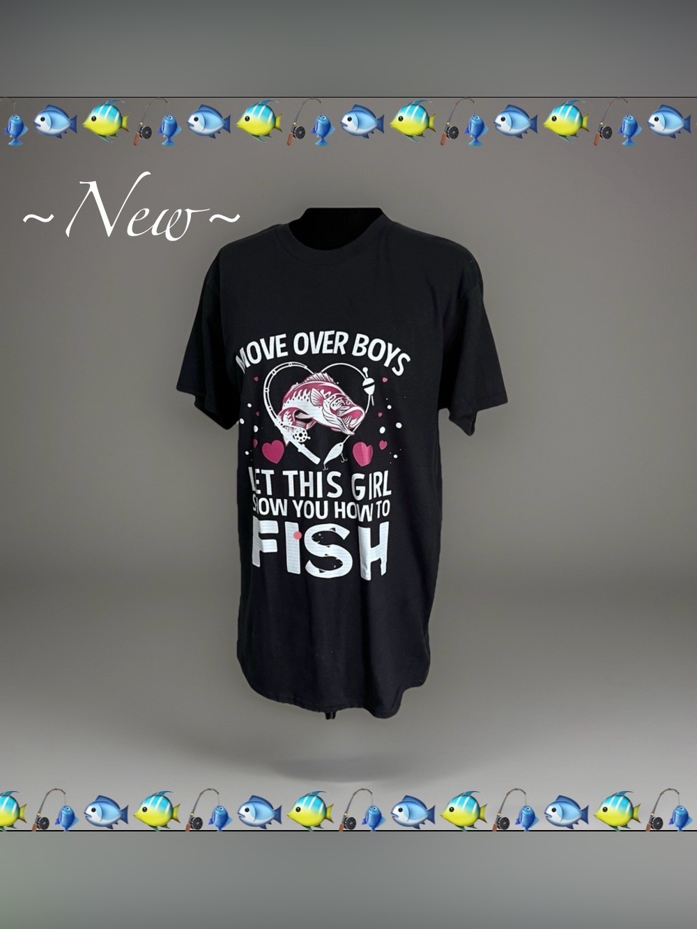 Fish-Themed Humor / T-Shirt with Pink Accents Size Ladies MEDIUM